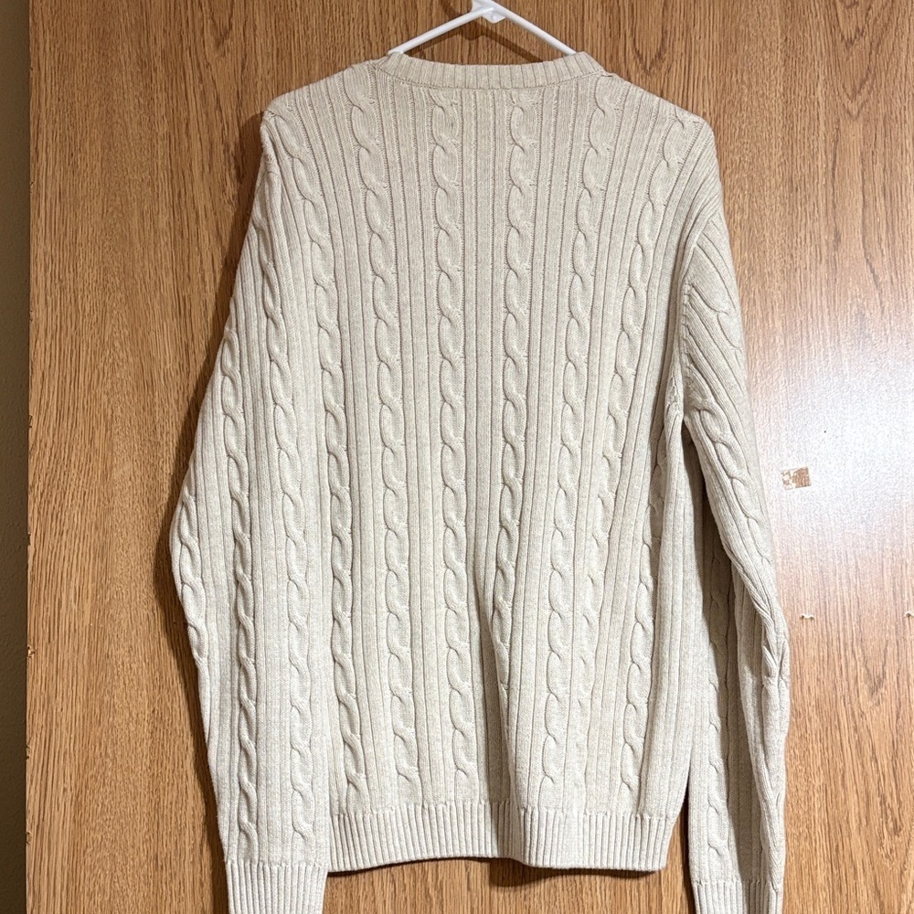 Chaps Men's Cream Cable Knit Crewneck Sweater - Picture 7 of 8